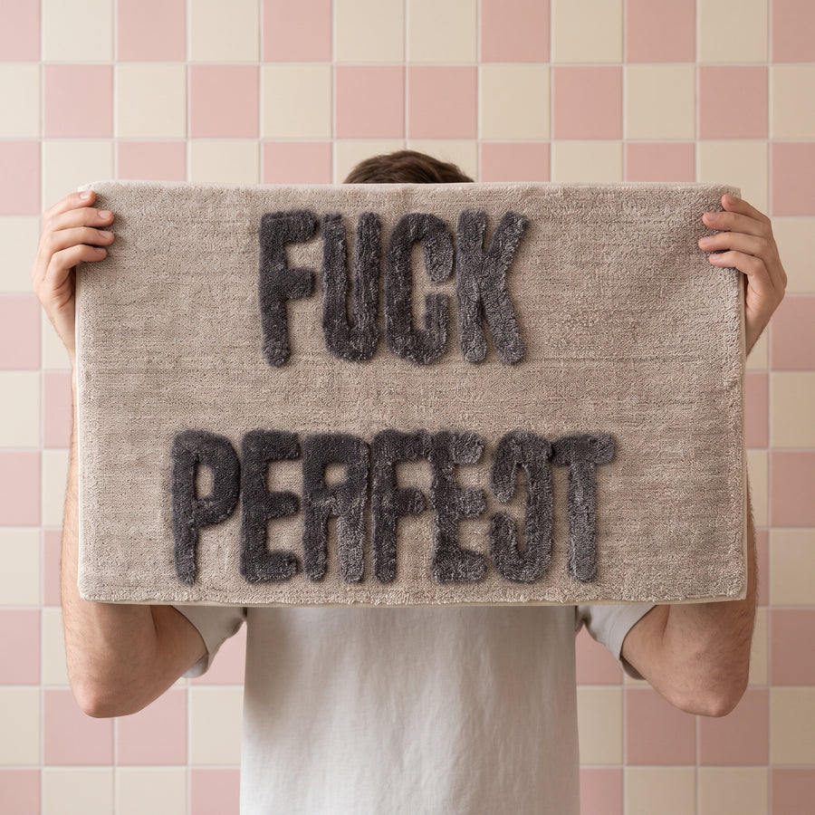 Bathmat - Fuck Perfect - Cotton/ Polyester - Beige/ Grey - 80x50x1 cm