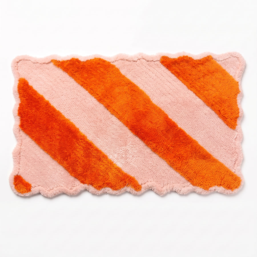 Bathmat - Striped - Lightpink/ Orange - 80x50x1 cm