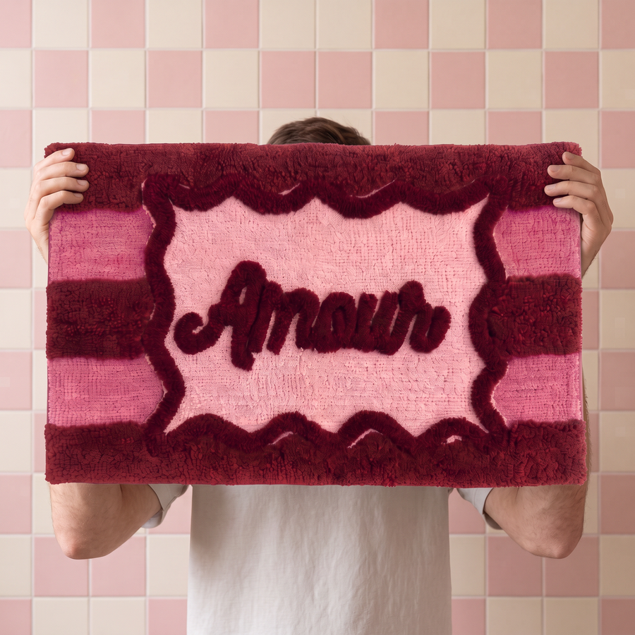 Bathmat - Amour- Cotton/ Polyester - Pink/ Red-  80x50x1 cm