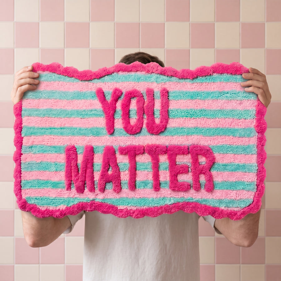 Bathmat - You Matter - Cotton/ Polyester - Pink/ Mint-  80x50x1 cm
