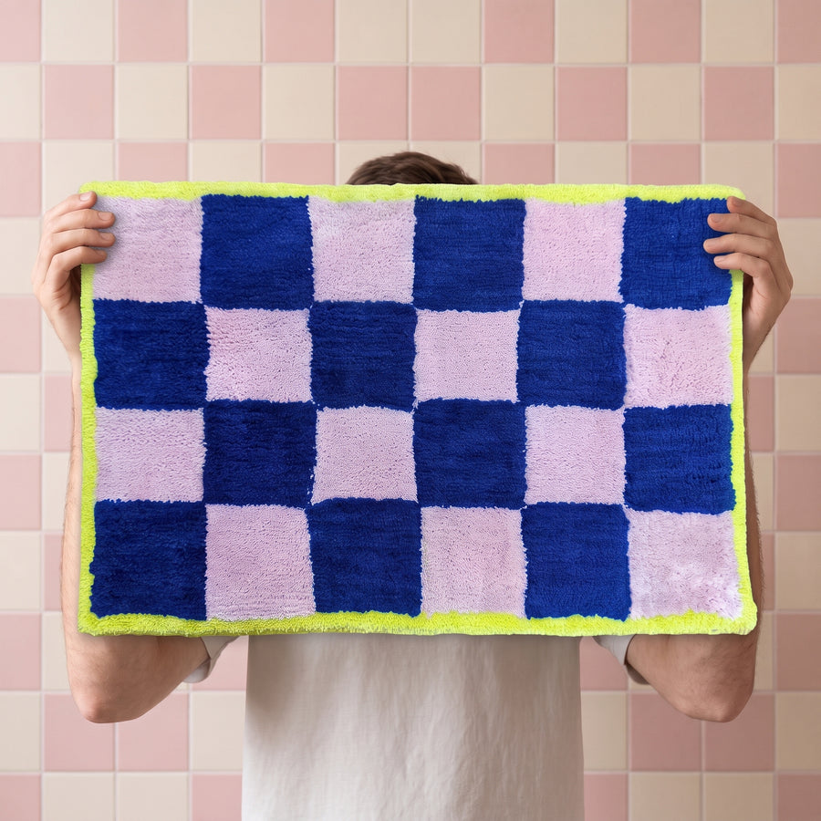 Bathmat - Blocks - Cotton/ Polyester - Pink/ Blue/ Yellow-  80x50x1 cm