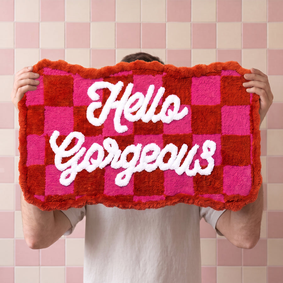 Bathmat - Hello Gorgeous - Cotton/ Polyester - Pink/ Red-  80x50x1 cm