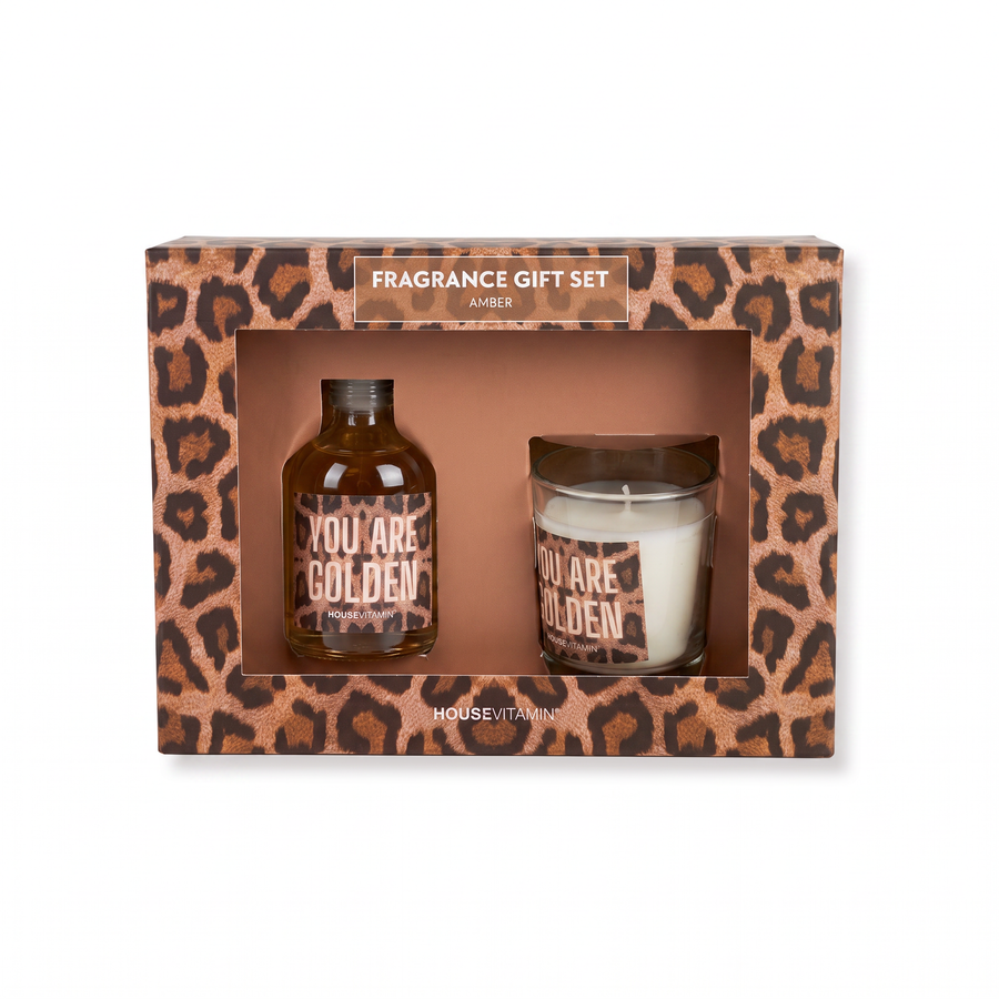 Fragrance Gift Set - Reed diffuser and Scented Candle - 'You are Golden' - Panter - Amber