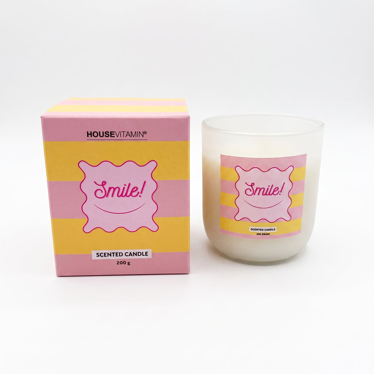 Scented Candle - 'Smile' - Fig - Yellow/ Pink - 200 grams