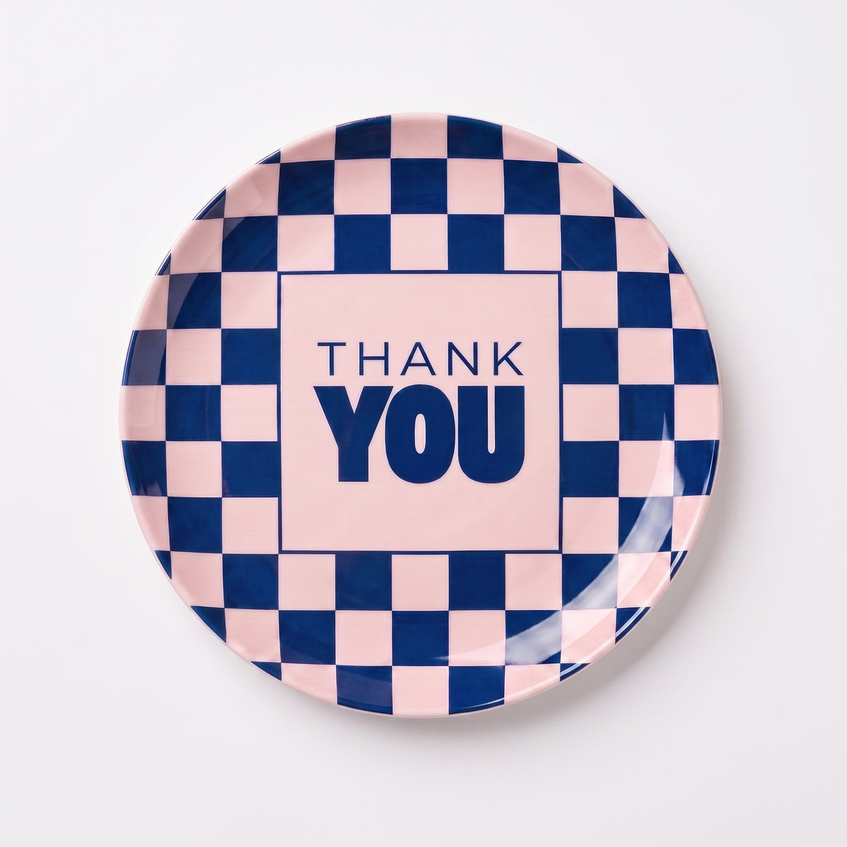 Tray - Metal - 'Thank You' - Round - Blue/ Pink - 12,5x12,5cm
