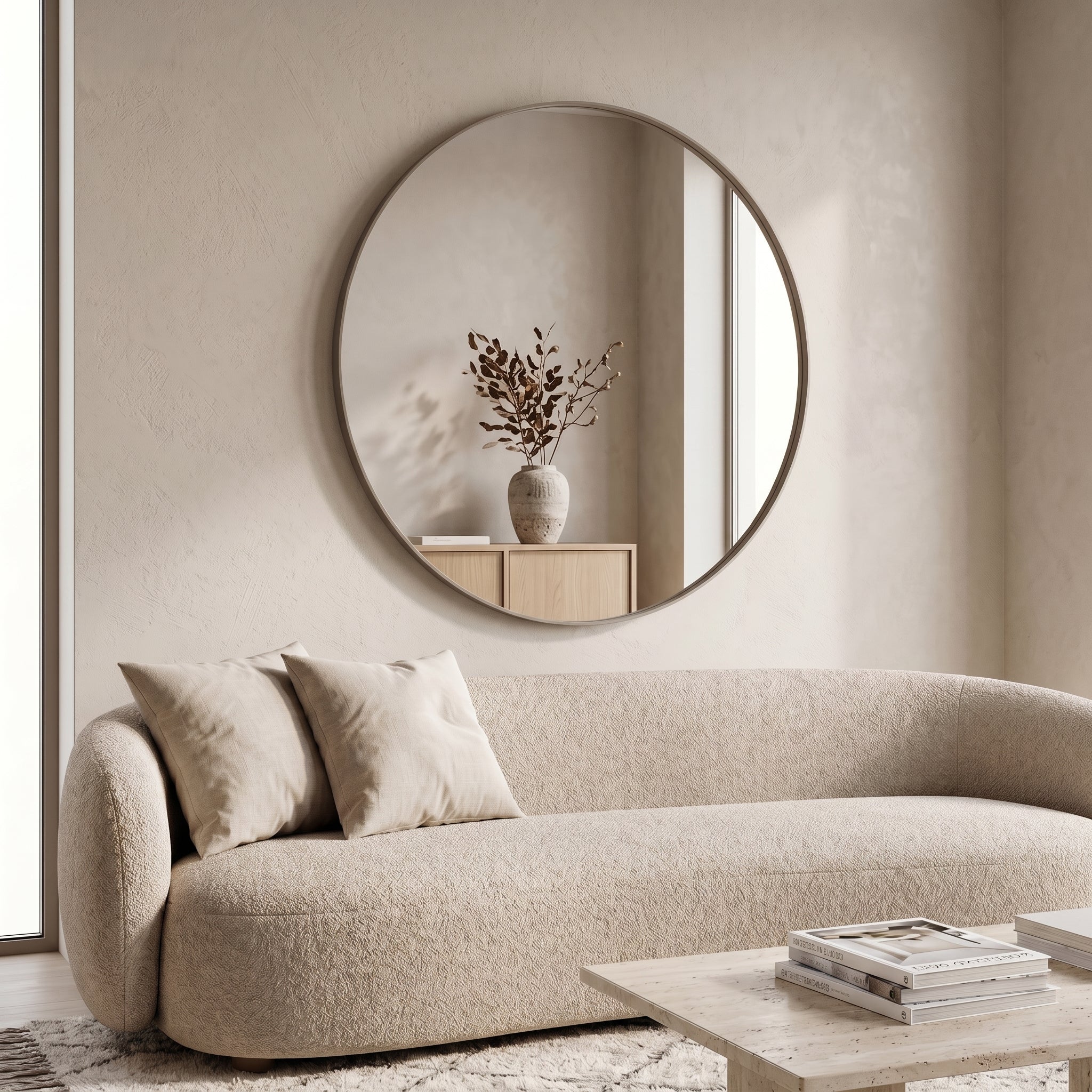 Mirror- Round Wall Mirror Ø80 cm – Taupe Metal Frame