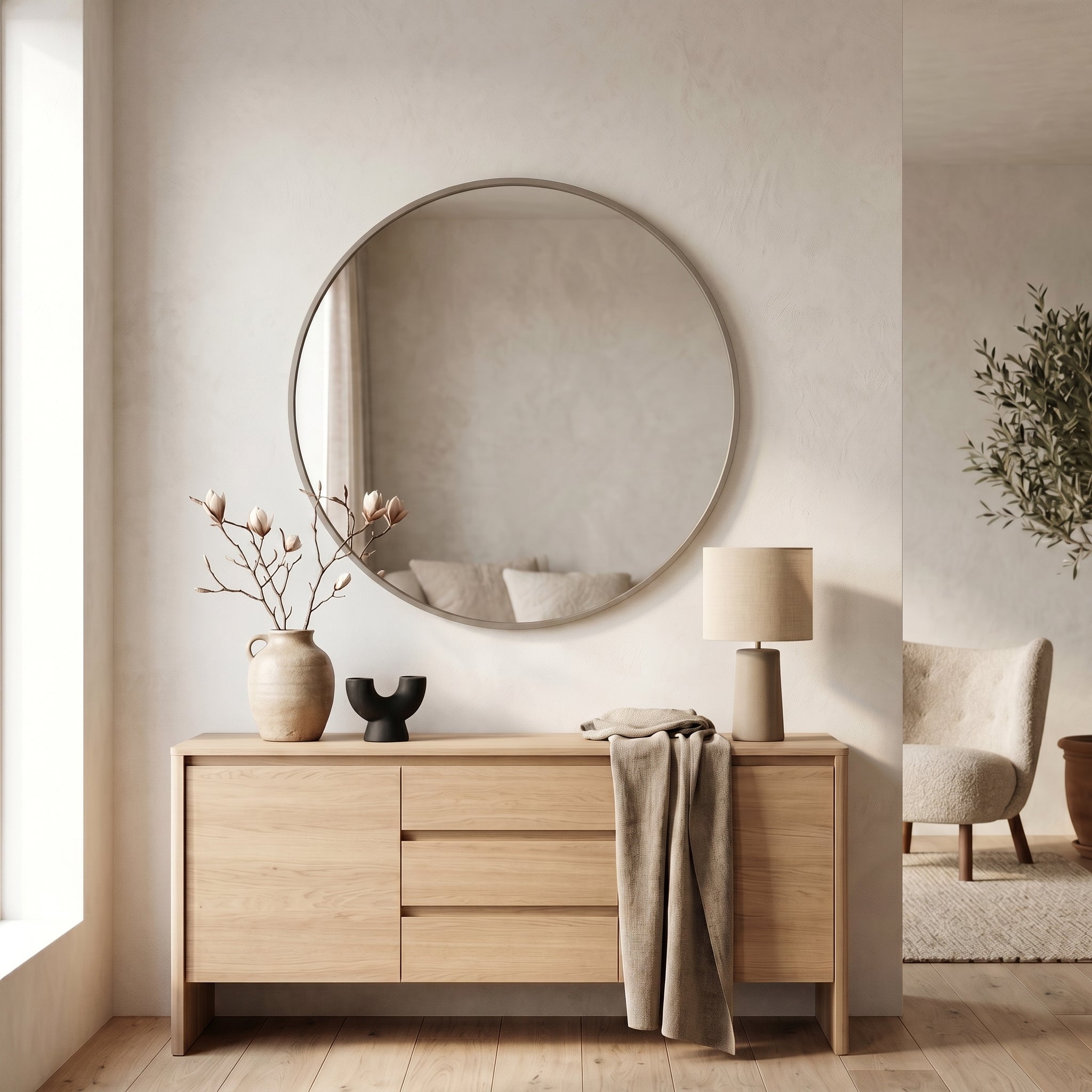 Mirror- Round Wall Mirror Ø80 cm – Taupe Metal Frame