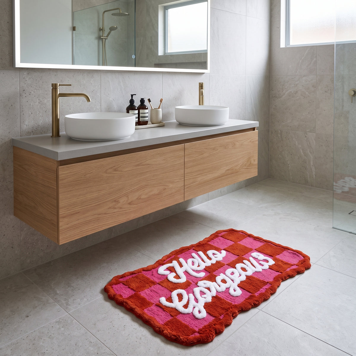 Bathmat - Hello Gorgeous -  Pink/Orange - 80x50x1 cm