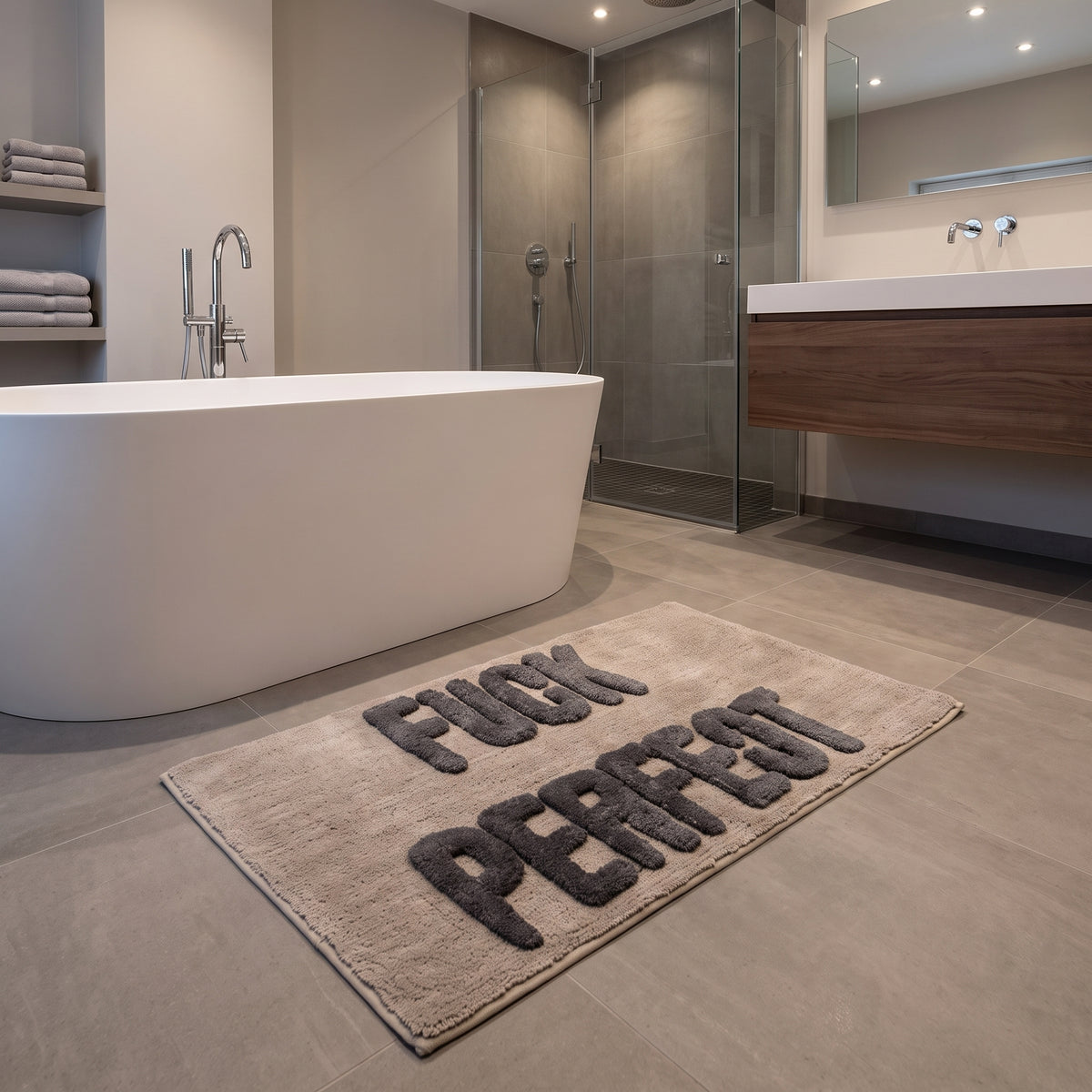Bathmat - Fuck Perfect - Beige/ Grey - 80x50x1 cm