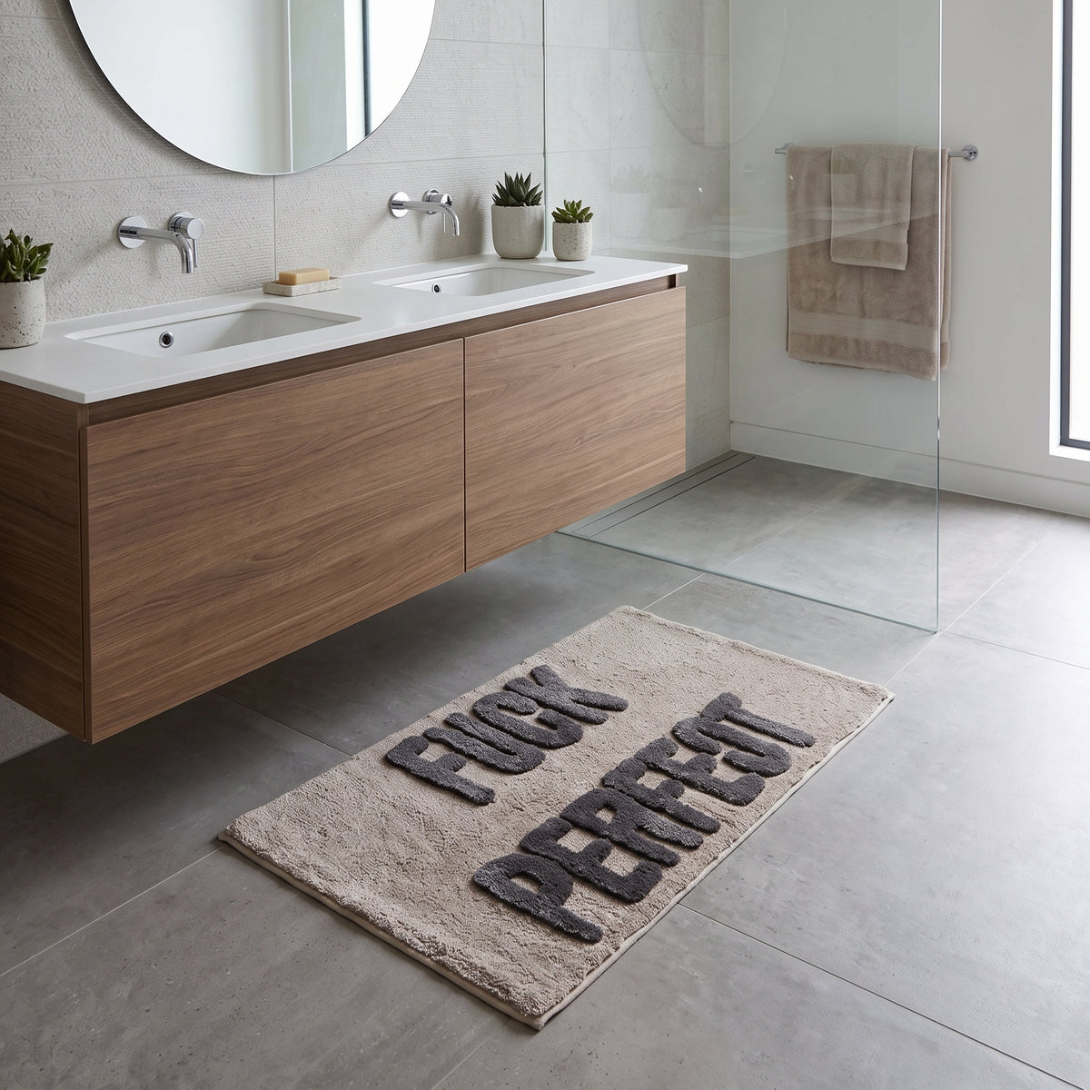 Bathmat - Fuck Perfect - Beige/ Grey - 80x50x1 cm