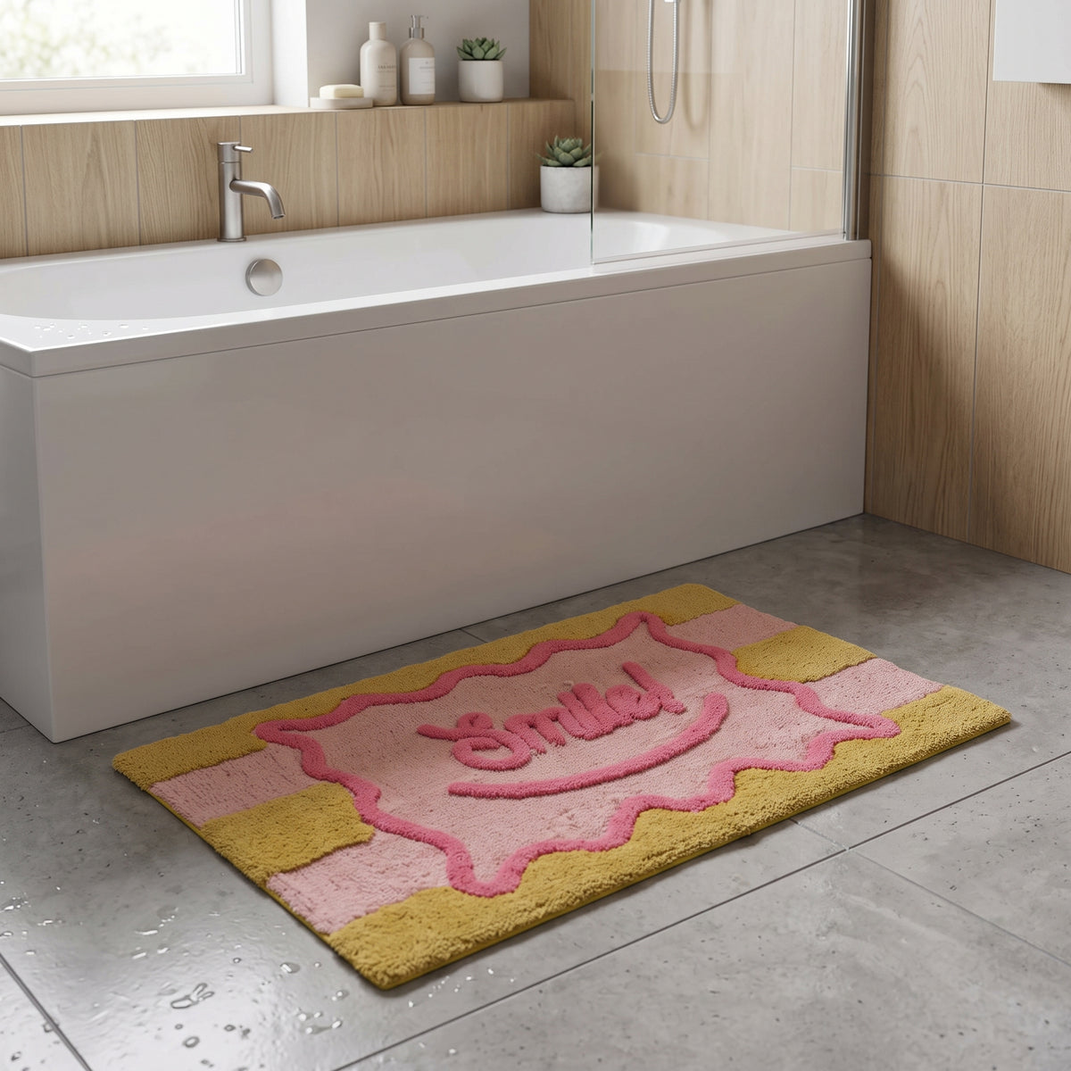 Bathmat - Smile -  Pink/ Yellow - 80x50x1 cm