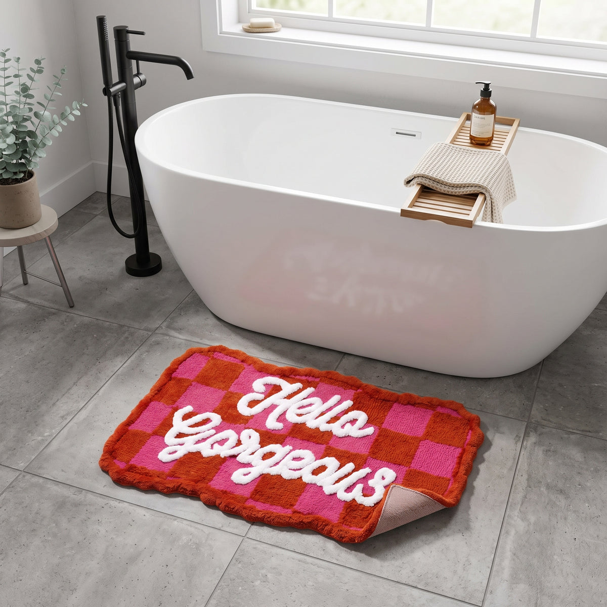 Bathmat - Hello Gorgeous -  Pink/Orange - 80x50x1 cm