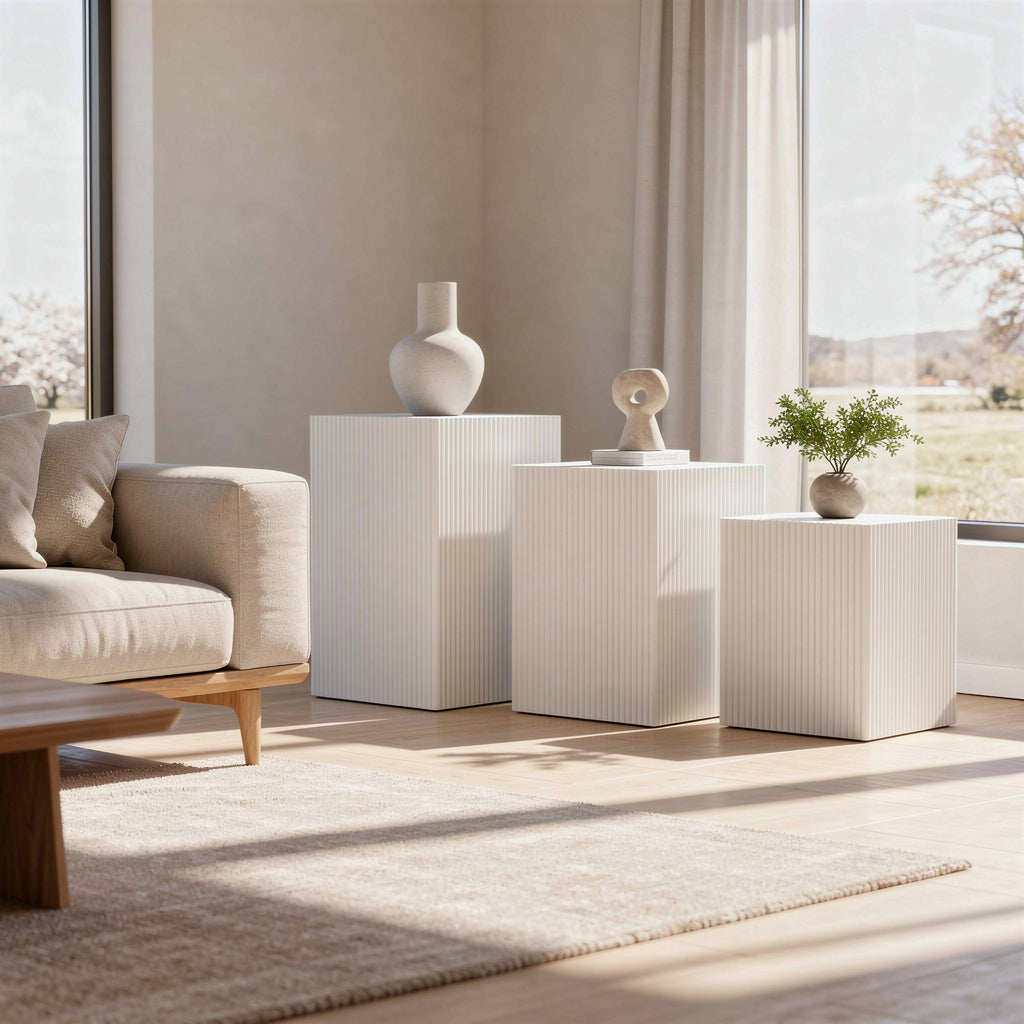 Side Table / Pillar - Square - White - MDF - S3 - 50|65|80cm
