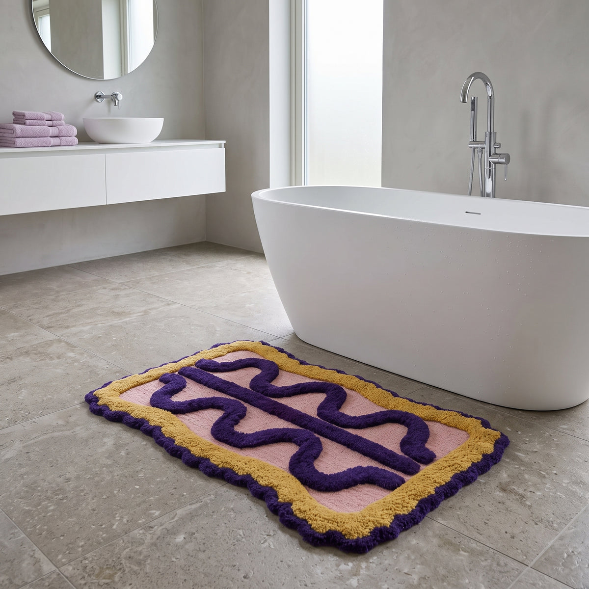 Bathmat - Life Flow - Lightpink/ Blue/ Yellow - 80x50x1 cm