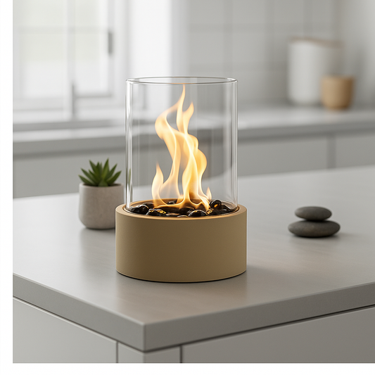 Table Burner - Round - Metal/Glass - Taupe - 21x21x28cm