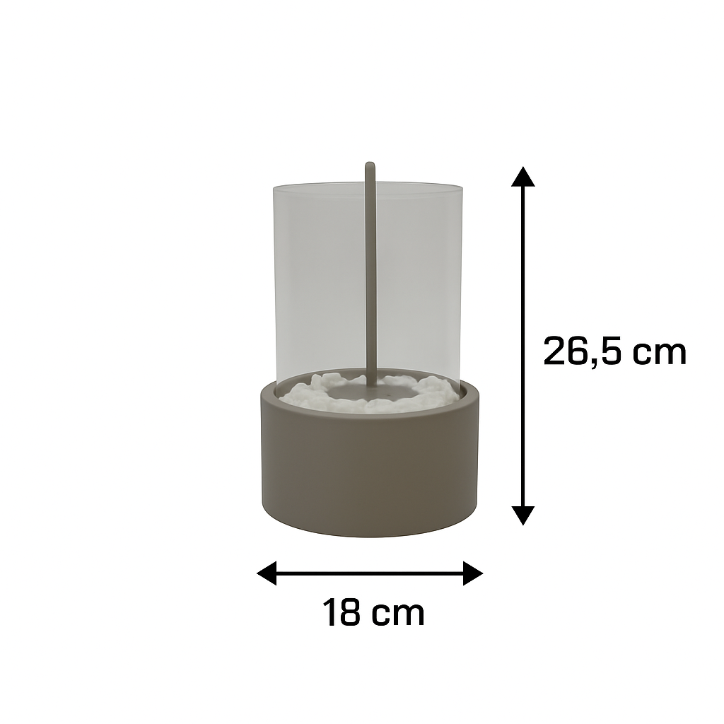 Table Fireplace - Round - Metal/Glass - Taupe - 18x18x26,5cm