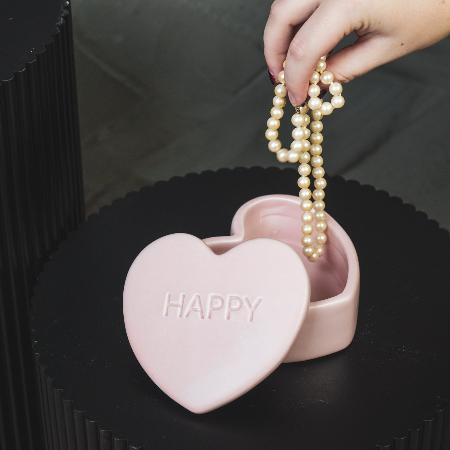 Deco Jar- Candy Heart 'HAPPY'- Light Pink- 12x11,5x6cm