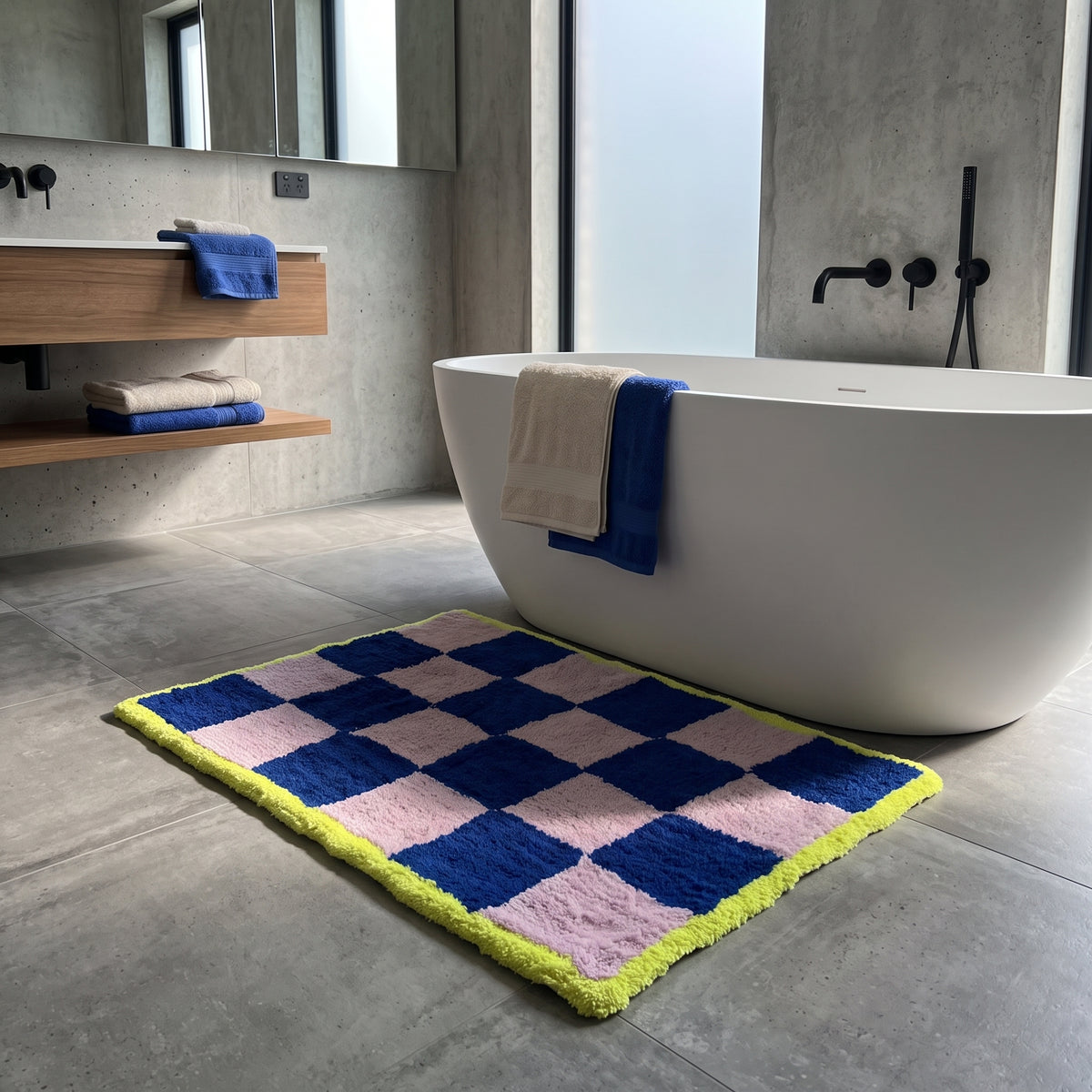 Bathmat - Blocks - Pink/ Blue/ Yellow - 80x50x1 cm