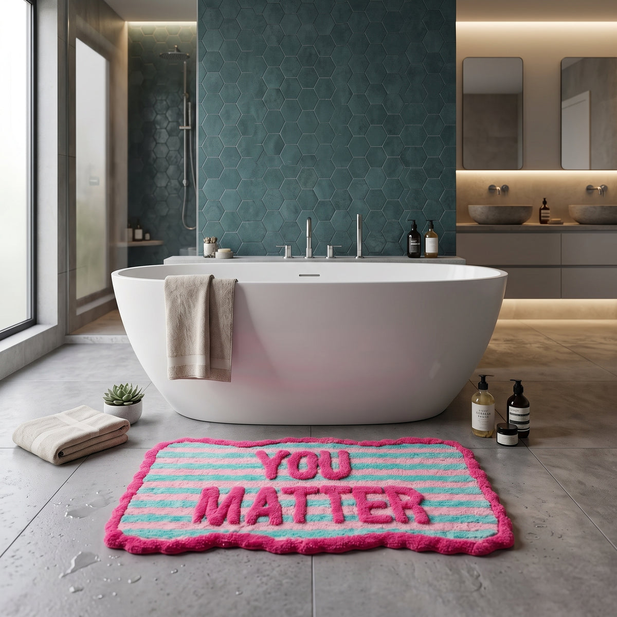 Bathmat - You Matter - Pink/ Mint - 80x50x1 cm