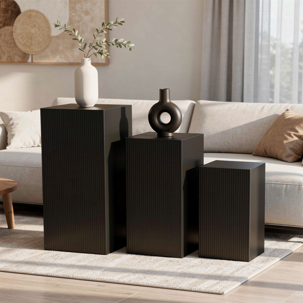 Side Table / Pillar - Square - Black - MDF - S3 - 50|65|80cm