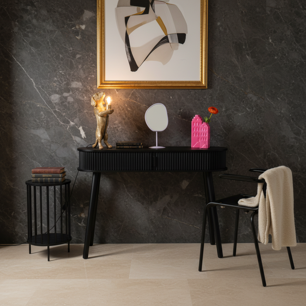 Side Table - Black  - MDF - 100x33x76cm