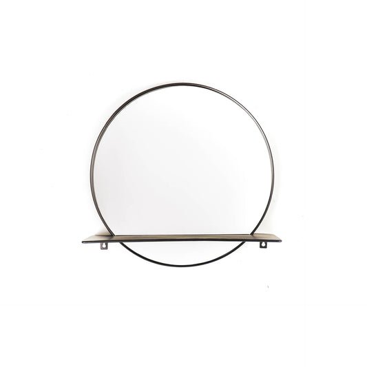 HV Round Metal Mirror with Shelf - Black - Ø40cm