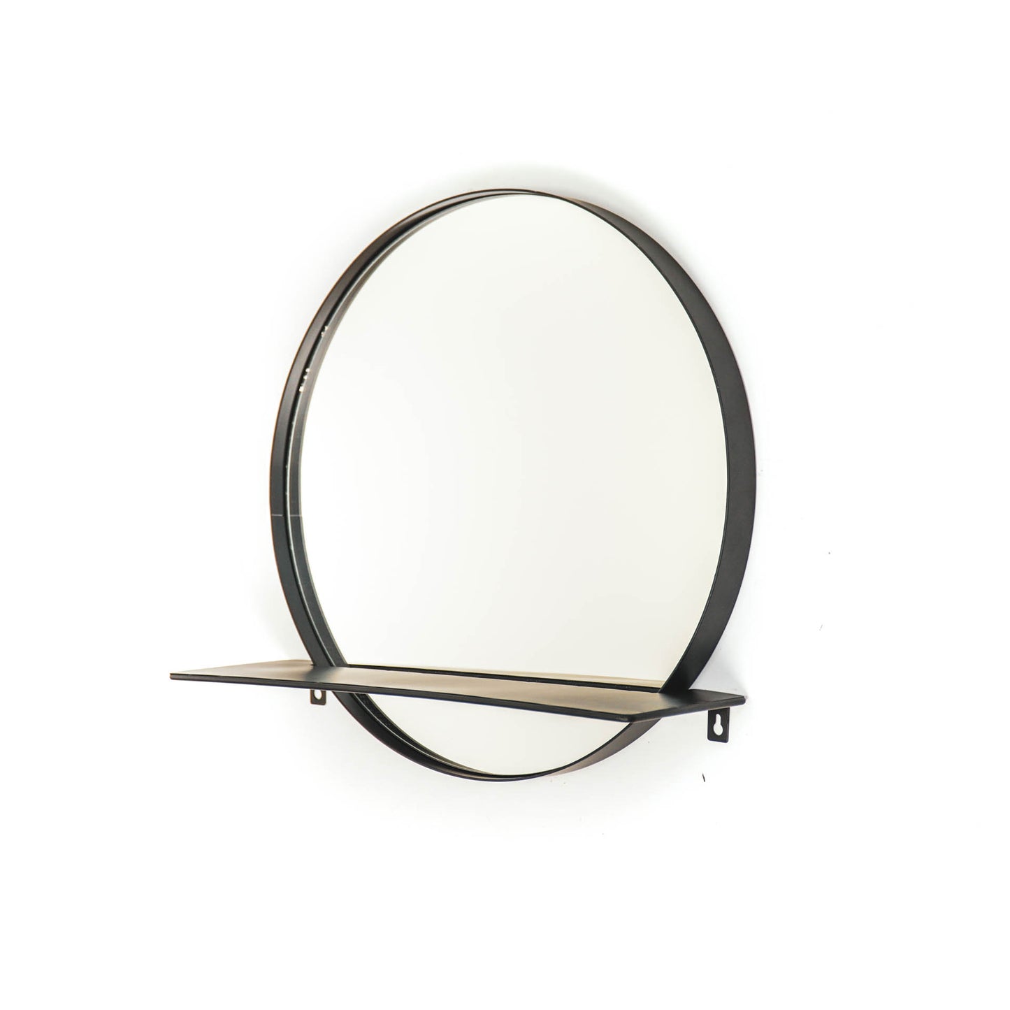 HV Round Metal Mirror with Shelf - Black - Ø40cm