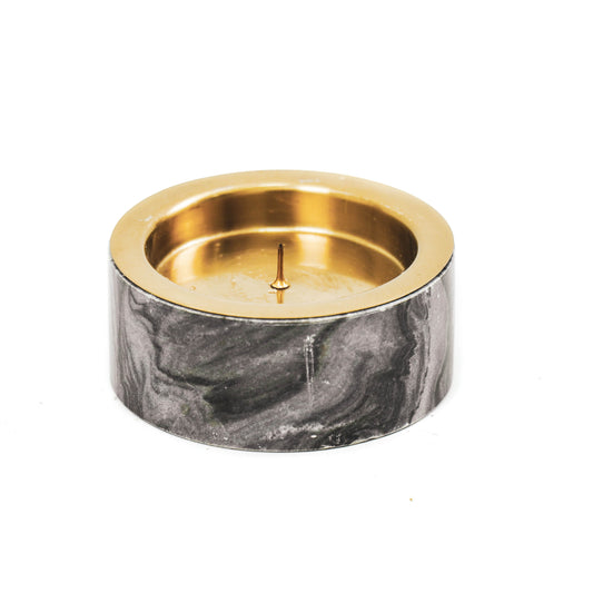 Housevitamin Pillar Candle holder Marble - Black/Gold - 10x10x4cm
