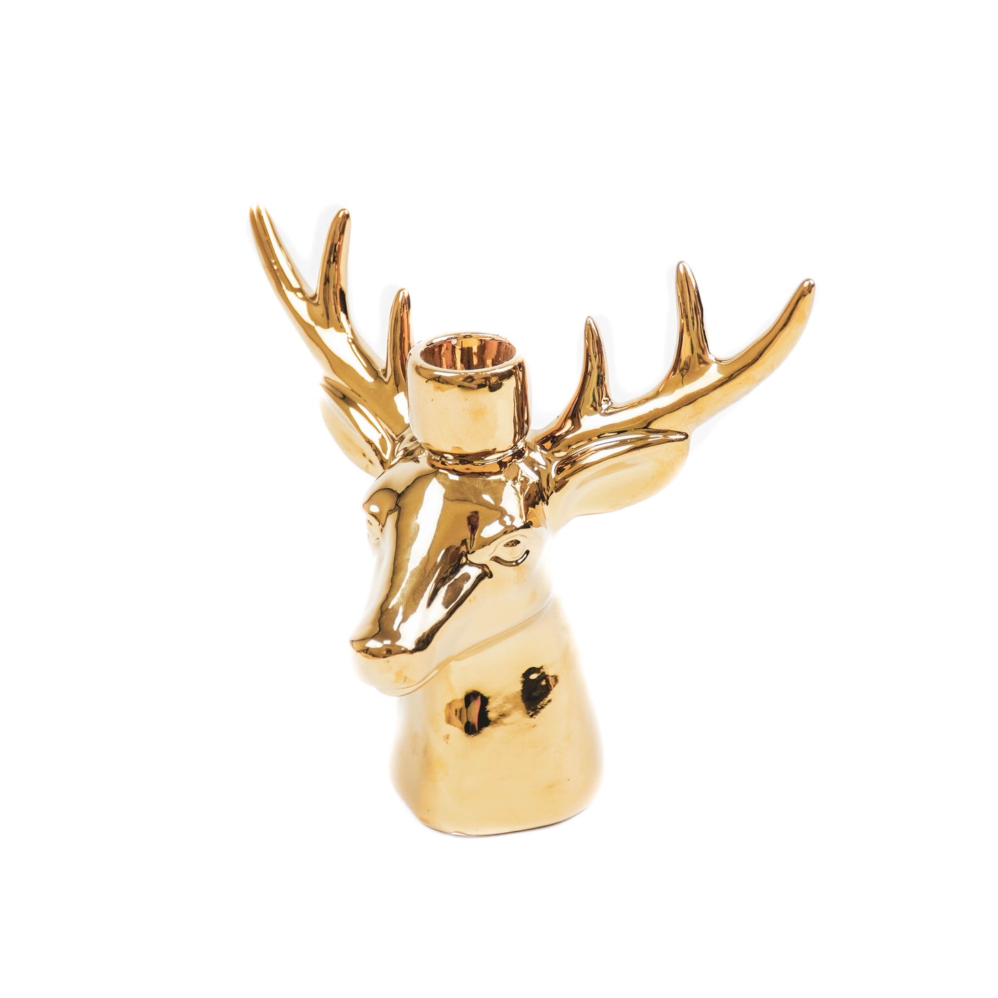 Candle holder - Reindeer - Ceramic - Gold - 11x6x11cm