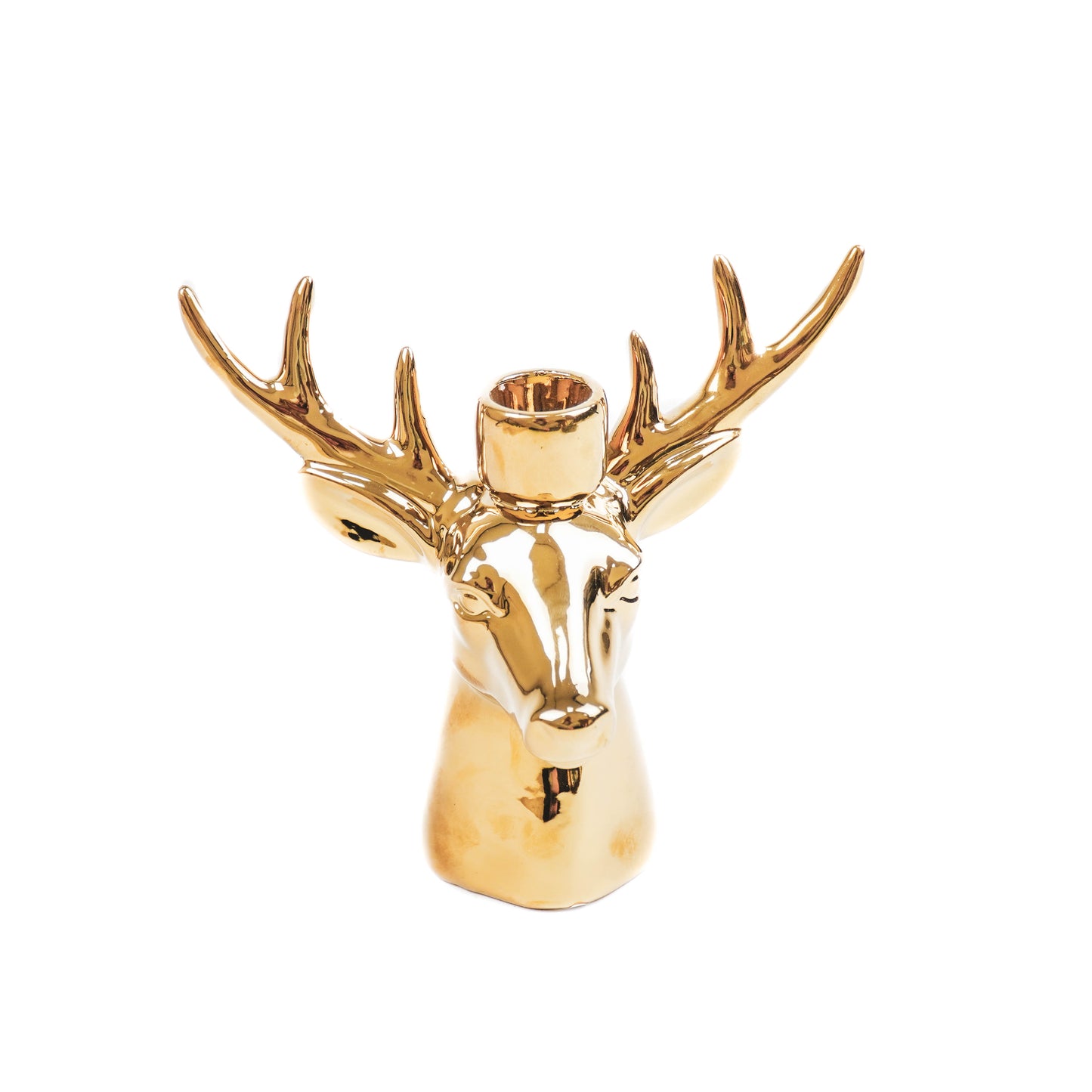 Candle holder - Reindeer - Ceramic - Gold - 11x6x11cm