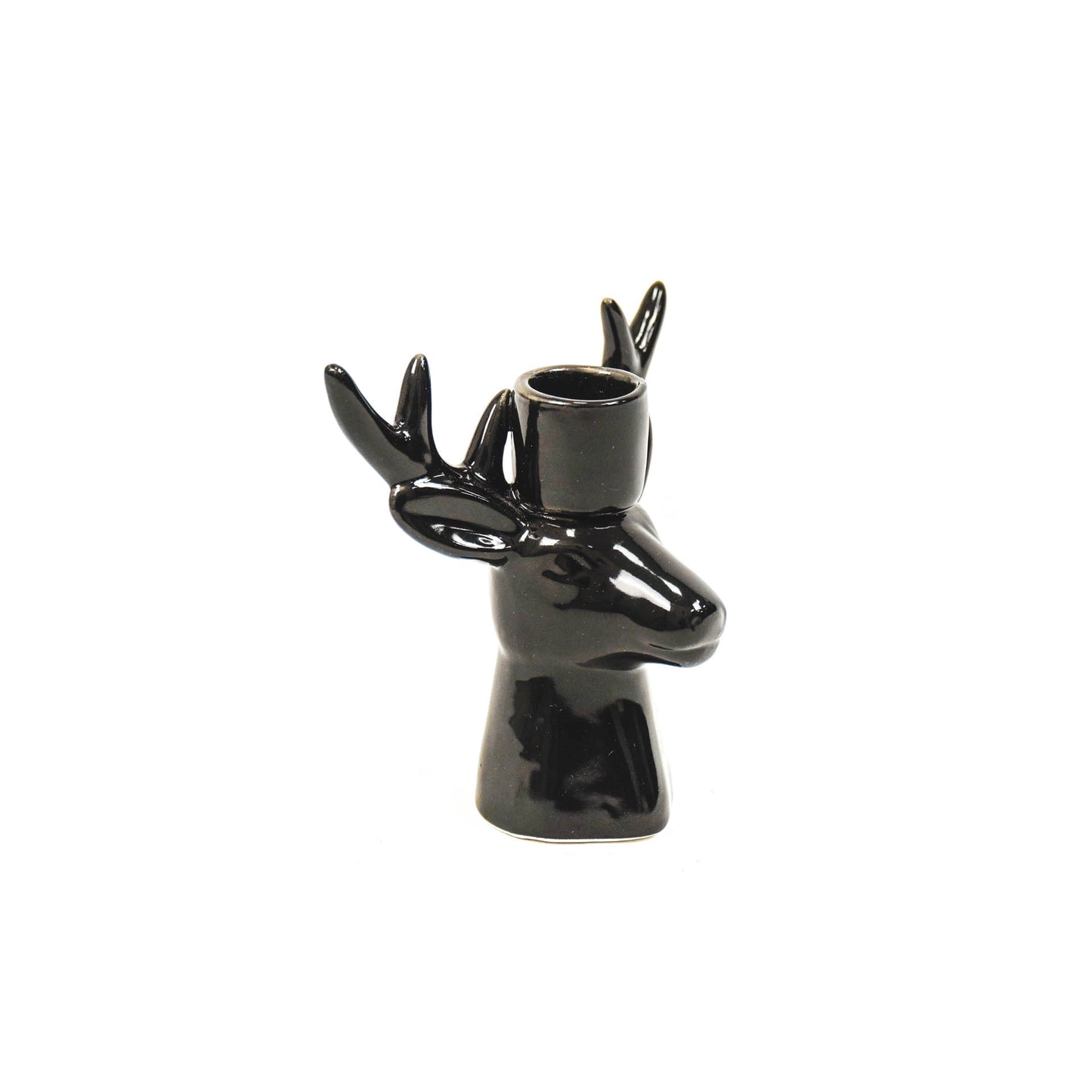 Candle holder - Reindeer - Ceramic - Black - 11x6x11cm