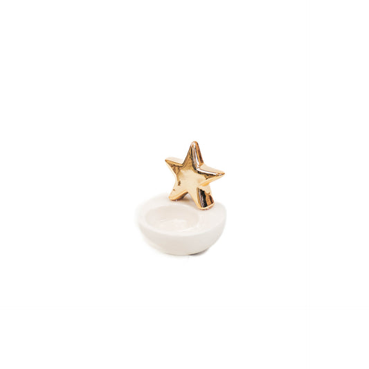 HV Star Tealight holder - White/Gold - 8x8x8,5cm