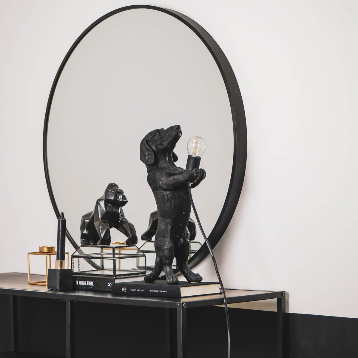 Table Lamp - Dachshund Lamp - Polyresin -Black - E14 - 10x15x38cm