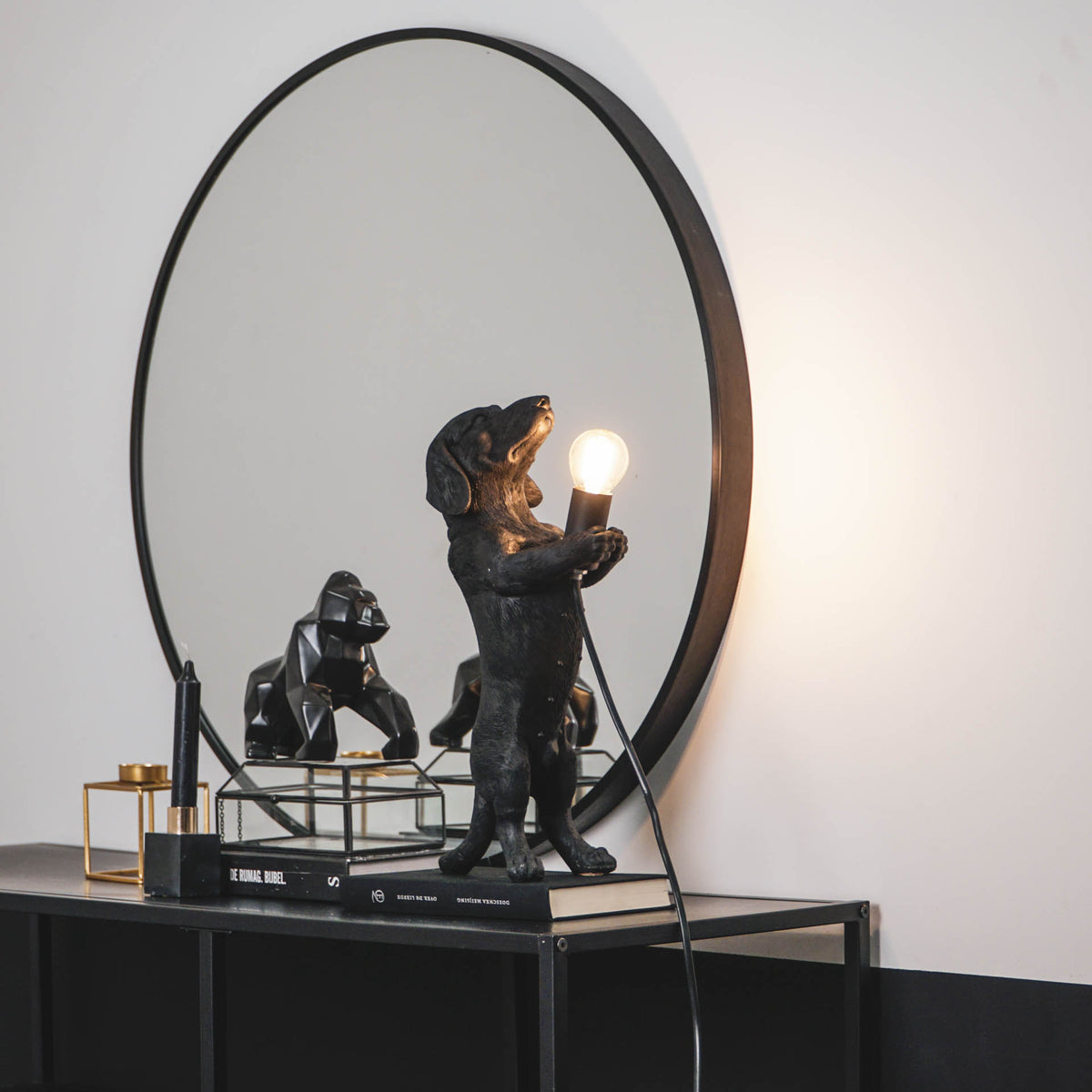 Table Lamp - Dachshund Lamp - Polyresin -Black - E14 - 10x15x38cm