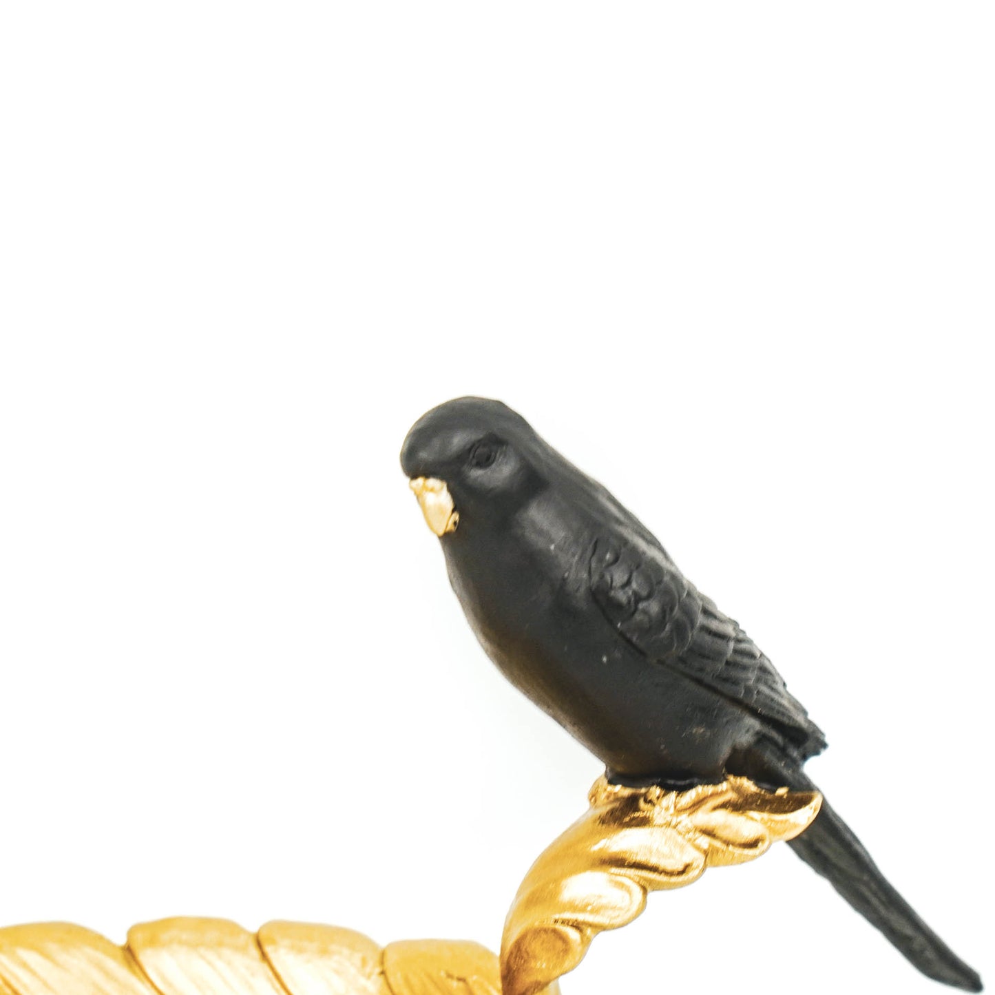 HV Black Parakeet Bird on a Golden Leaf - 21x9x13 cm