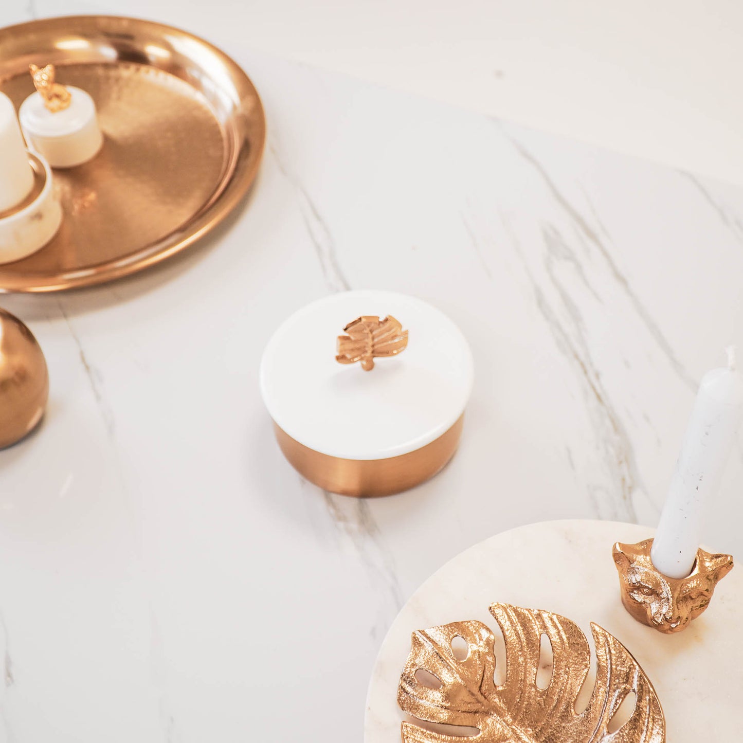 HV Box Monstera -Gold/White - 14x10 cm