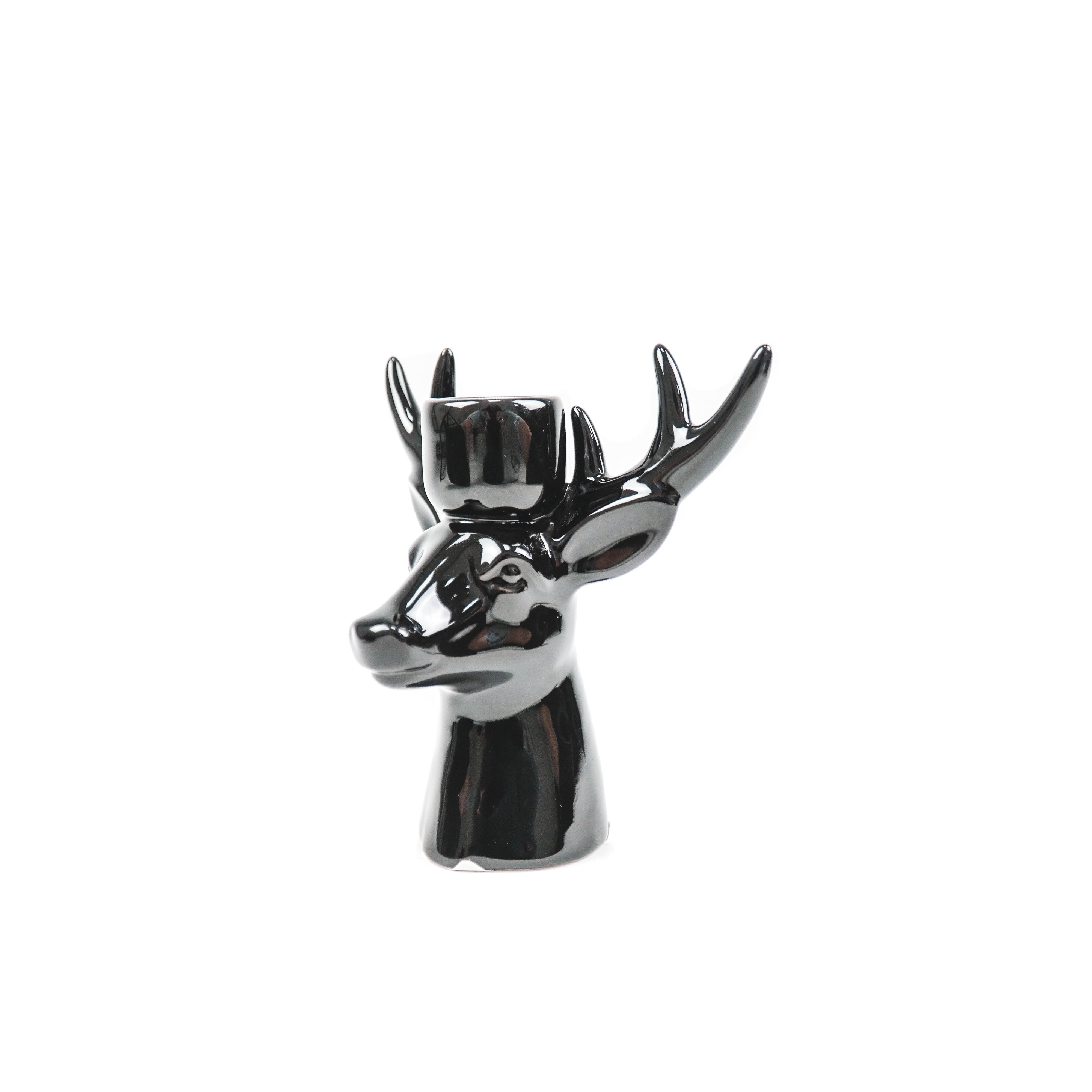 Candle holder - Reindeer - Ceramic - Black - 16x9x16,5cm