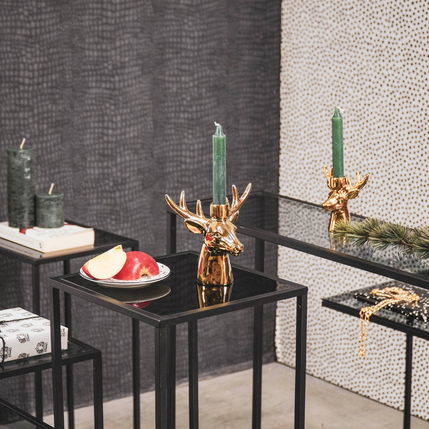 Candle holder - Reindeer - Ceramic - Gold - 16x9x16,5cm