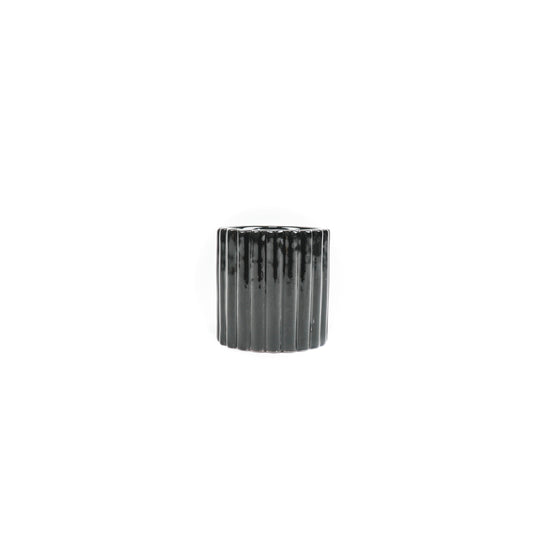 Housevitamin Cylinder Ribbled Tealight holder - Black - 7x7x6cm