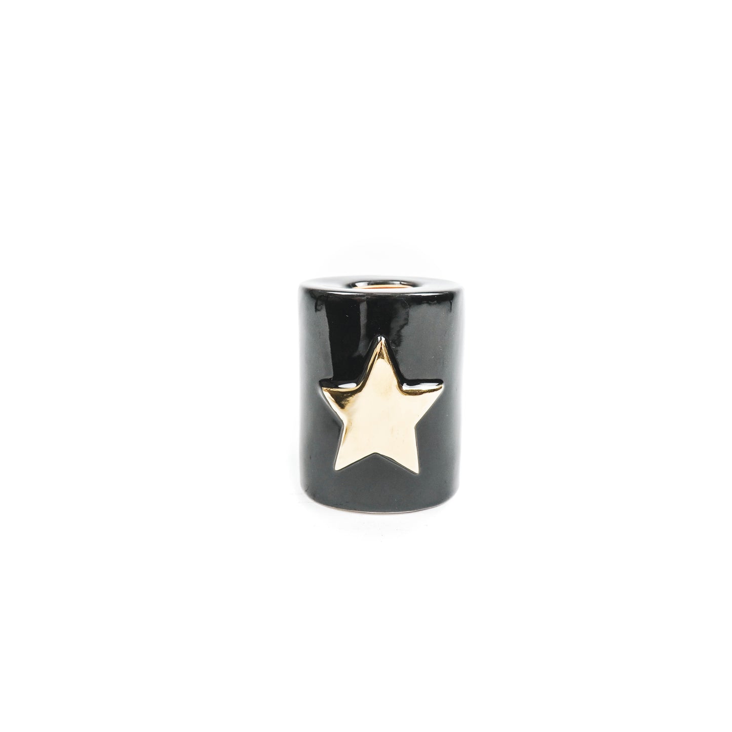 HV Star Candleholder Cilinder - 6x6x8cm - Black/ Gold