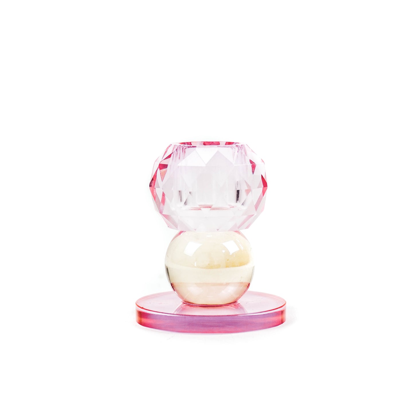 HV Crystal Candleholder - 6x6x8 cm - Pink/ Amber