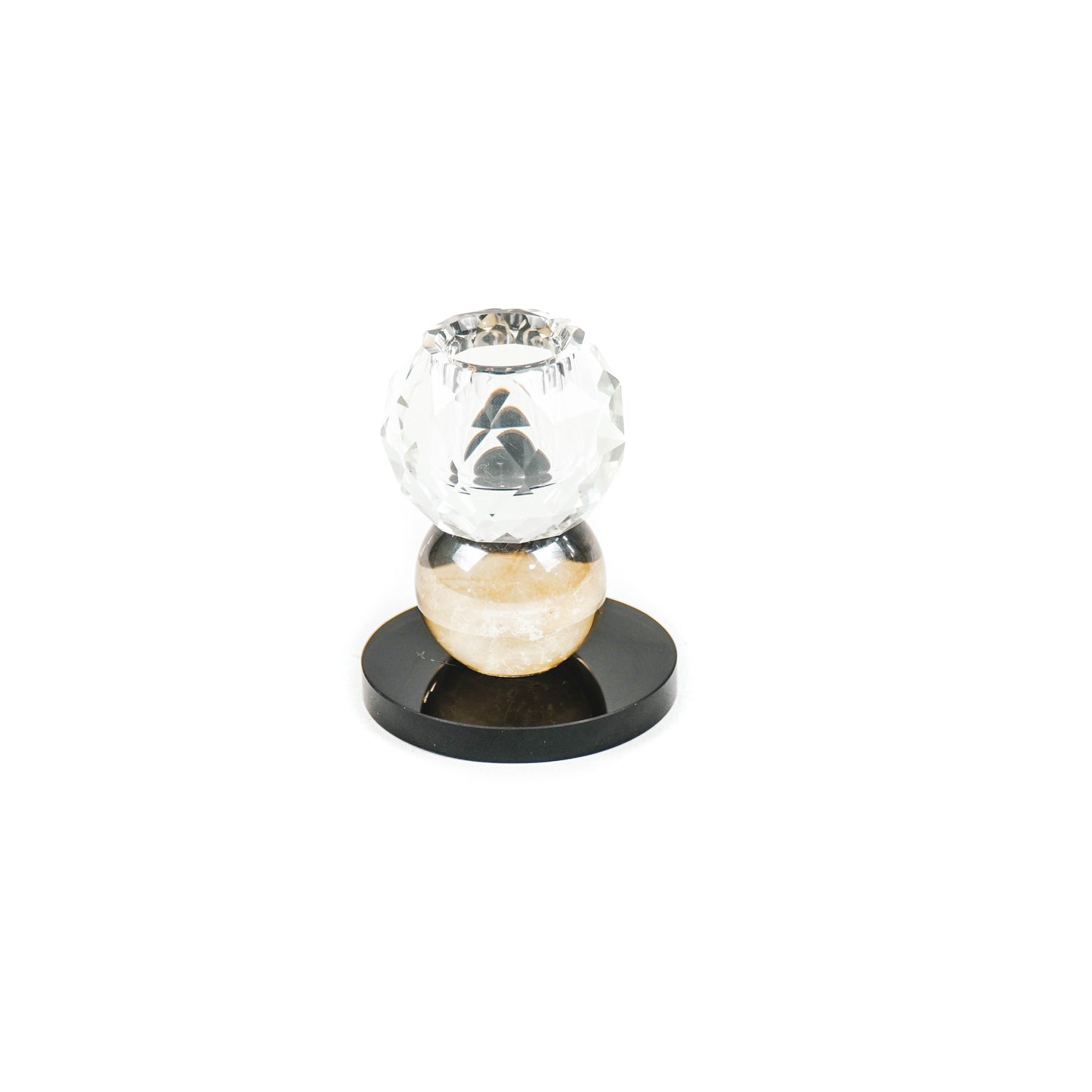 HV Crystal Candleholder - 6x6x8 cm- Clear/ Black