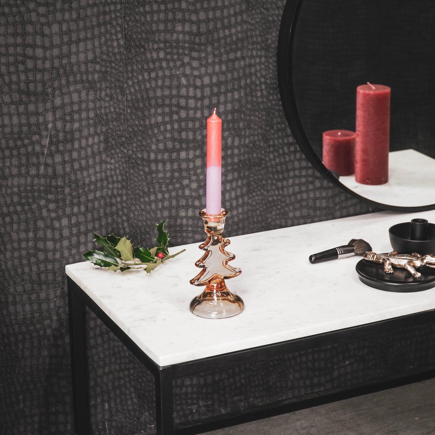 HV Glass - Xmas Tree - Candleholder - Amber - 8.5x15.5cm